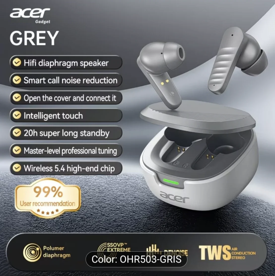 Auriculares Acer OHR503 gris